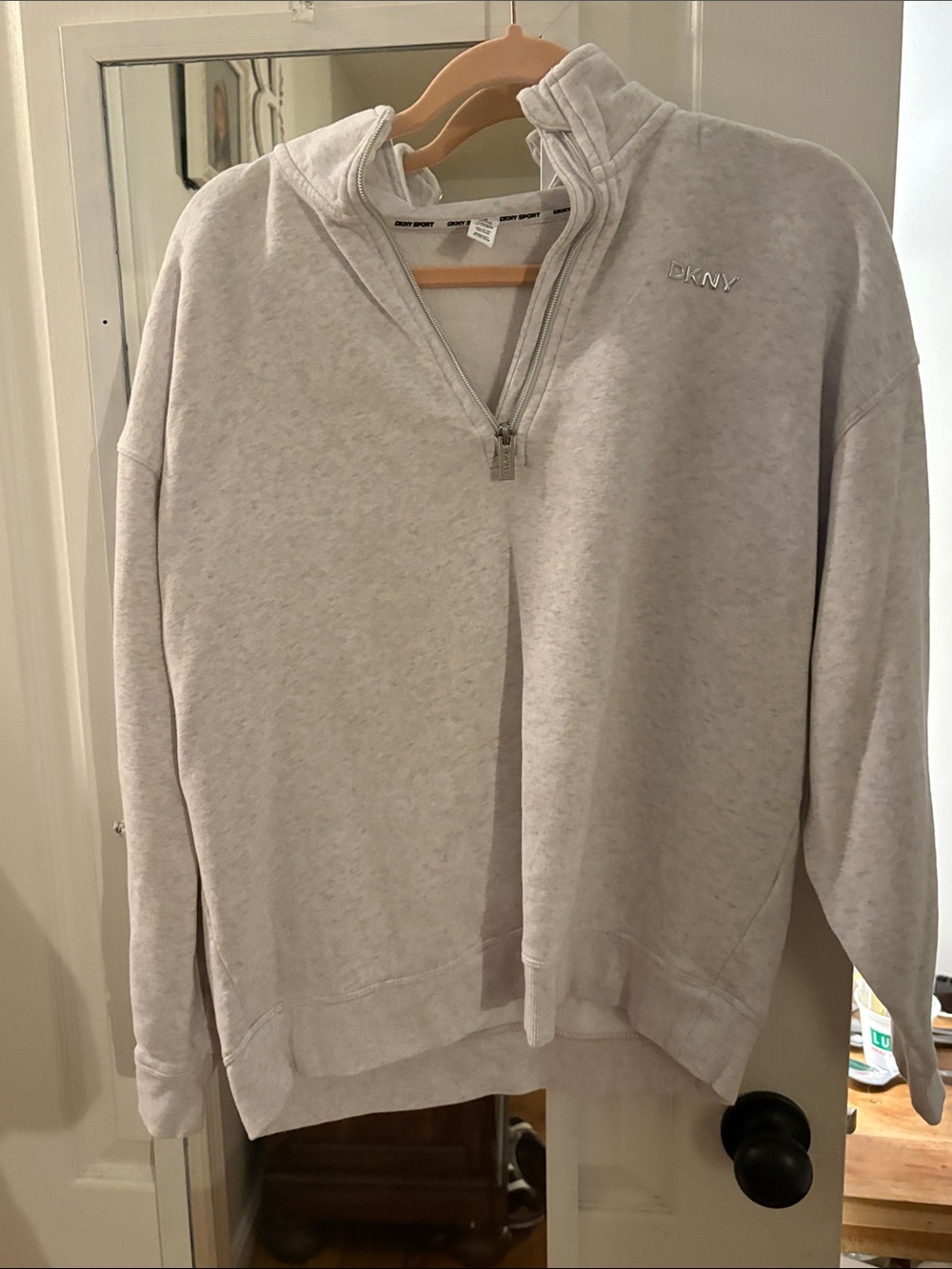 DKNY Women’s Light Gray Zip-Up Sweater